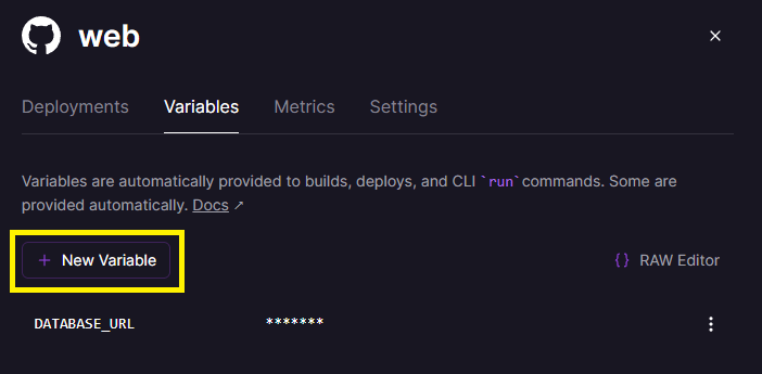 Railway - neuen Variablenbildschirm hinzufügen