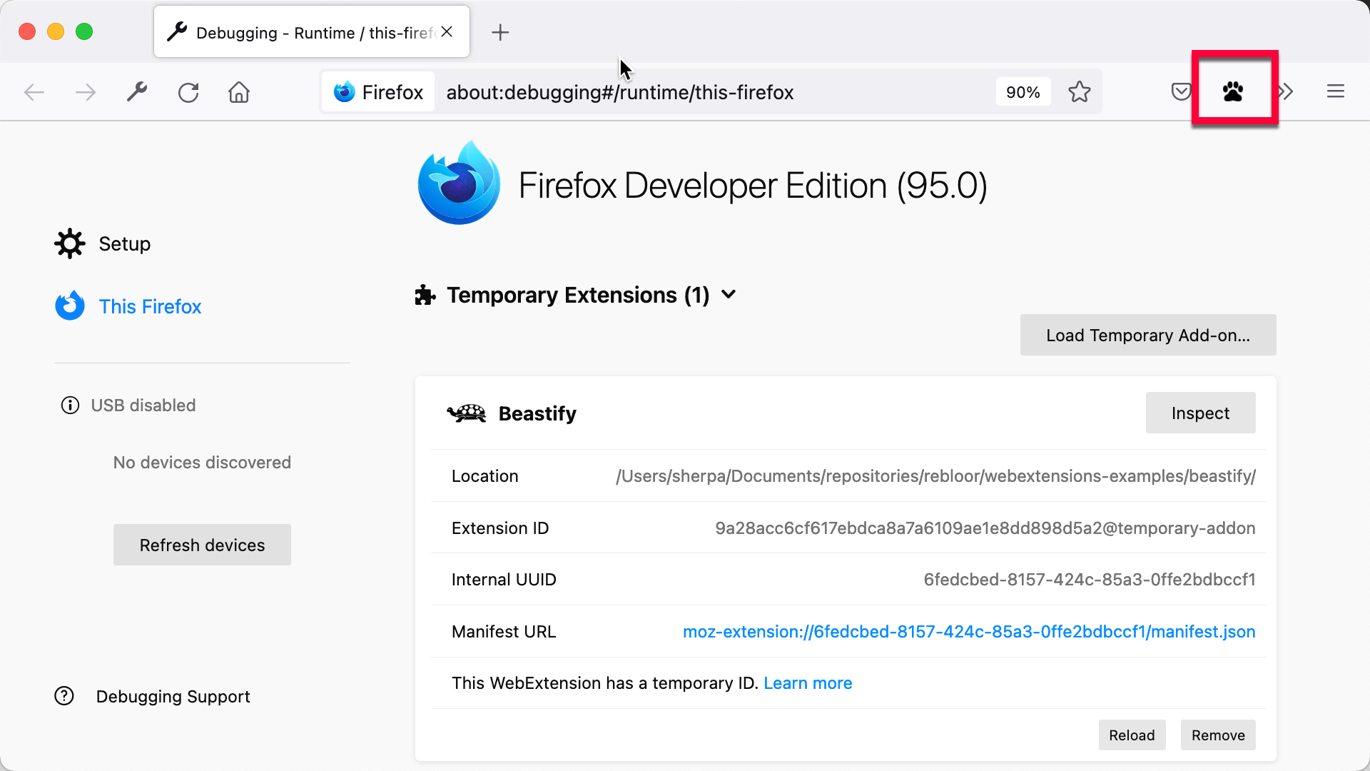 Das Beastify-Icon in der Firefox-Werkzeugleiste
