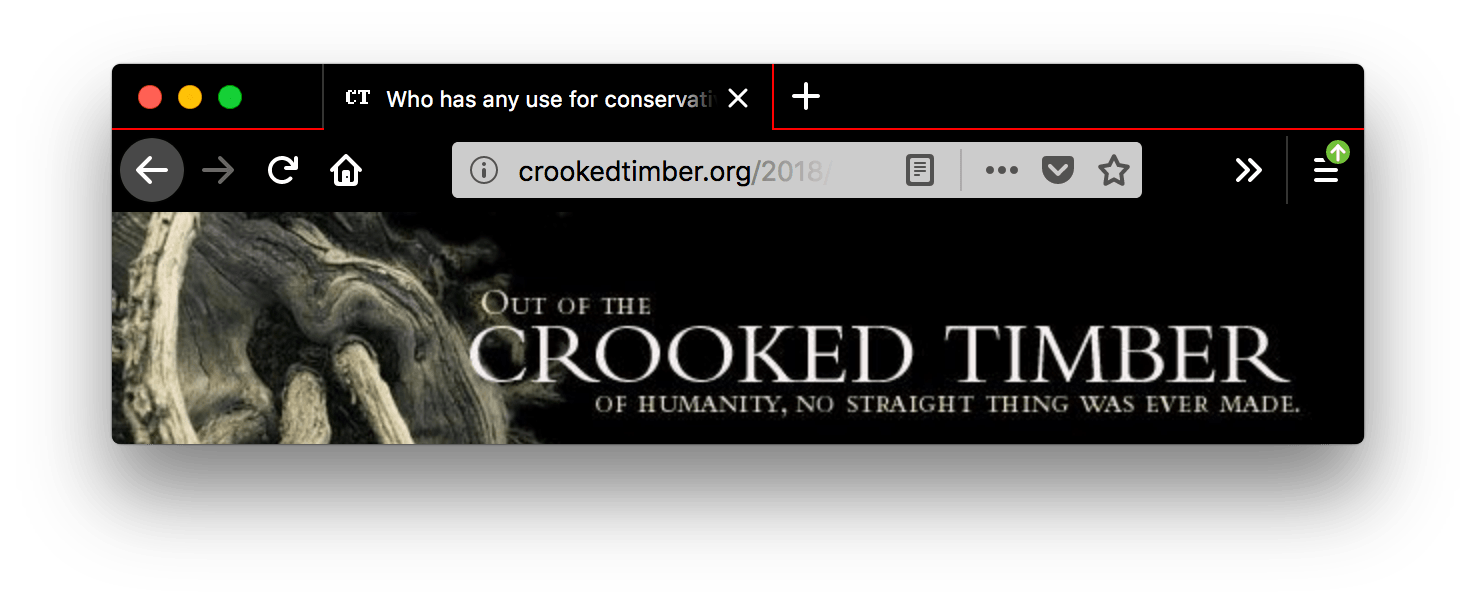 Ein Screenshot eines Browserfensters mit einem geöffneten Tab. Der Browser ist schwarz. Die Tabs und die URL-Leiste des Browsers sind schwarz mit weißem Text und Symbolen. Eine rote Linie trennt den oberen Teil der URL-Leiste vom Browser.