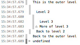 Ein Screenshot von verschachtelten Nachrichten in der Konsolenausgabe.