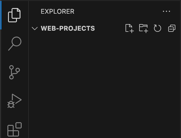 VS Code 檔案總管面板，顯示一個名為 Web-projects 的空資料夾